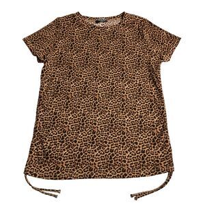 Jolie & Joy Top Womens 2X Leopard Print Ruched Side Ribbed Short Sleeve Mob Wife